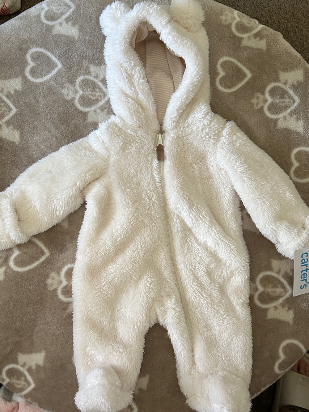 Carter's Cream Plush Bear Hooded One-Piece